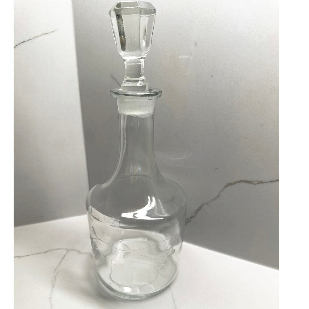 Vintage Grape Etched Decanter Mid Century Modern Grape Cluster Vines